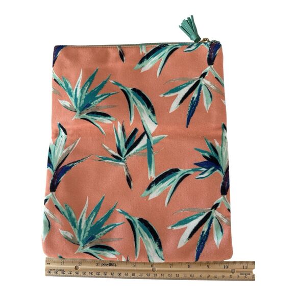 Rachel Pally Tropical Fold Over Reversible Clutch Coral Mint Tassel Floral New - Picture 8 of 11